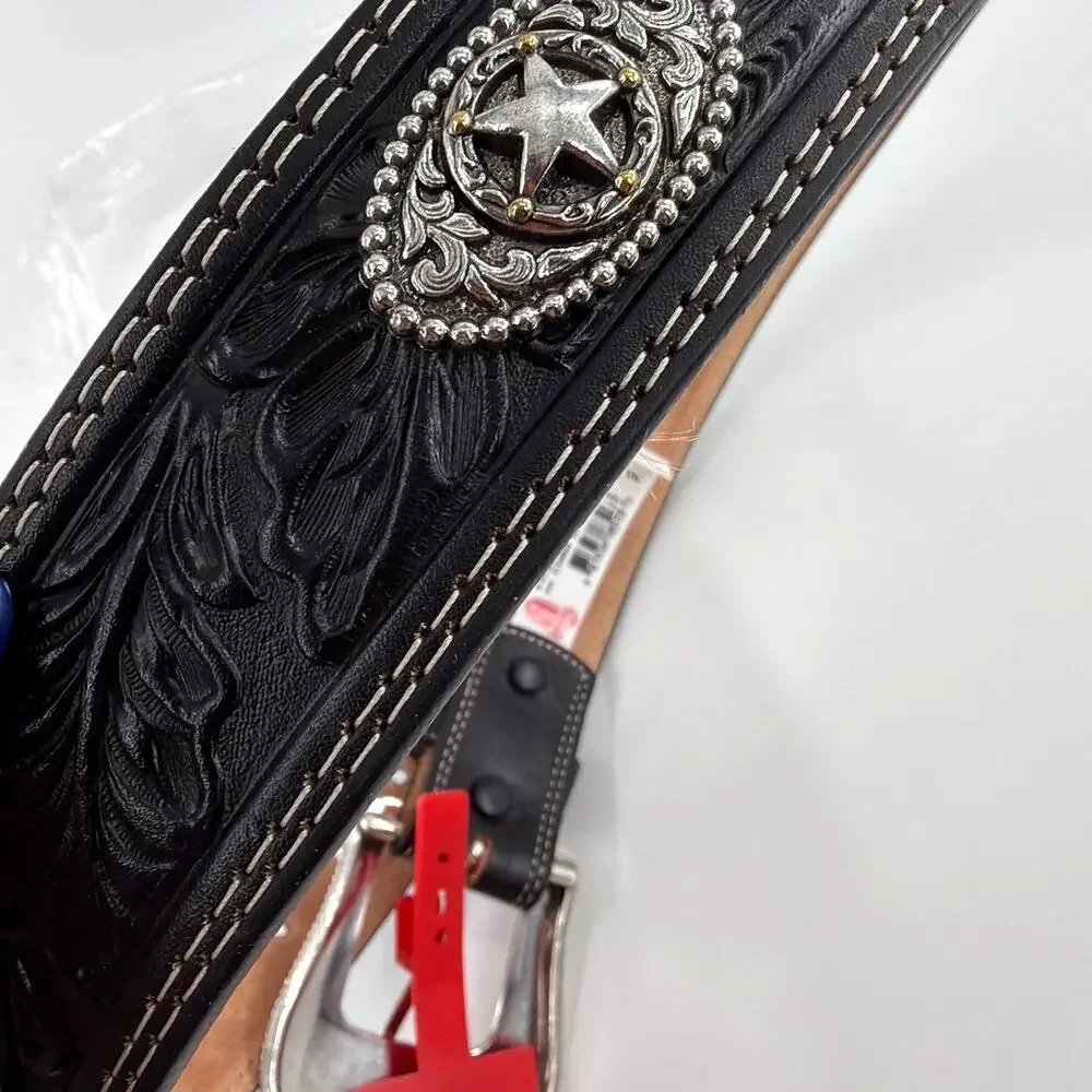 Justin Men's Black Floral 5 Star Ranch Tooled Western Belt Size 32